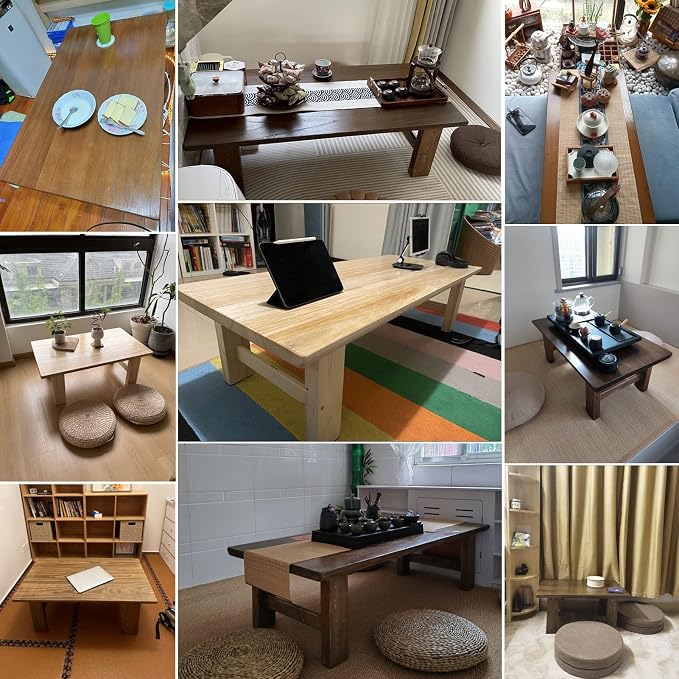 Japanese Style Low Table Multifunctional Rectangle Wooden Farmhouse Cocktail - Image 3