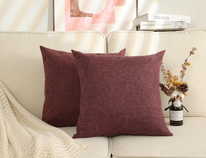 Stellhome Burlap Large Throw Pillow Covers Textured Farmhouse Linen Pillowcase by Stellhome