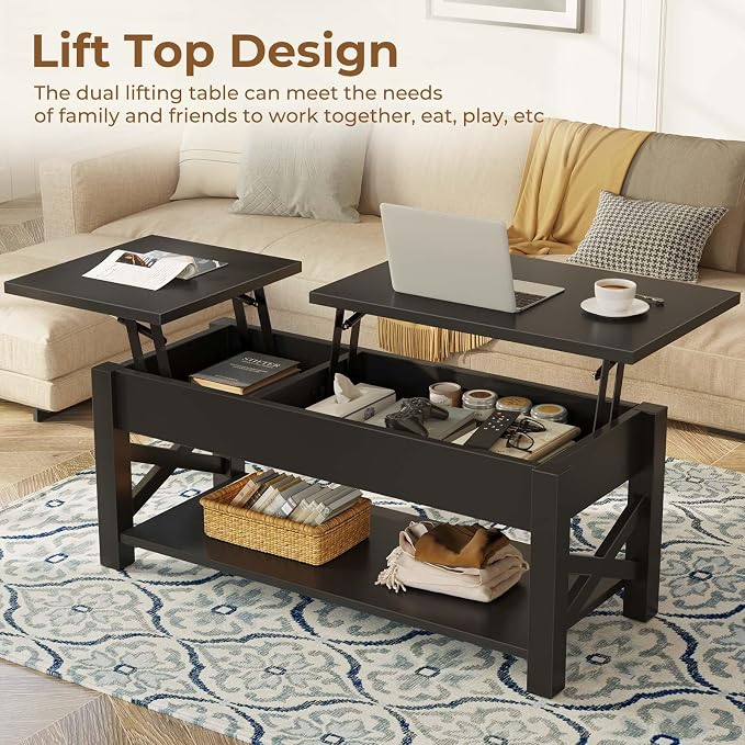 Rolanstar Coffee Table 47.2", 2 Way Lift Top Farmhouse Center Table - Image 5