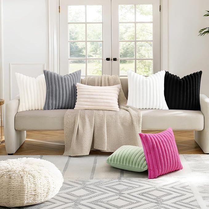 decorUhome Summer Cozy Faux Fur Throw Pillow Covers 26x26 Set of 2 Decorative - Image 7