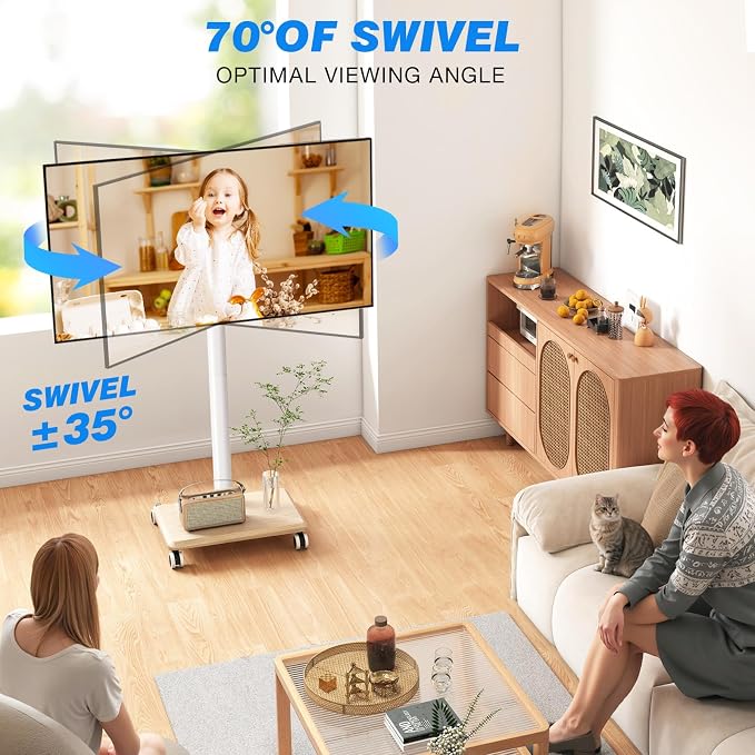 Rfiver Rolling TV Stand for 32 to 55 60 Inch TVs up to 88lbs, Height Adjustable - Image 5