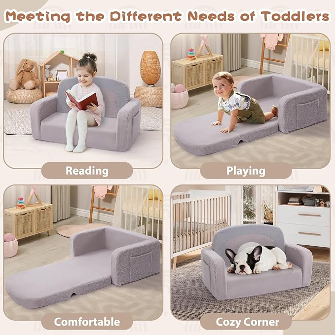 Foryoomi Extra Wide Kids Couch, 2-in-1 Soft Toddler Couch - Image 4