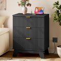 BORNOON 30.5" Nightstand with Charging Station, 3-Drawer Fluted Bedroom Chest by BORNOON