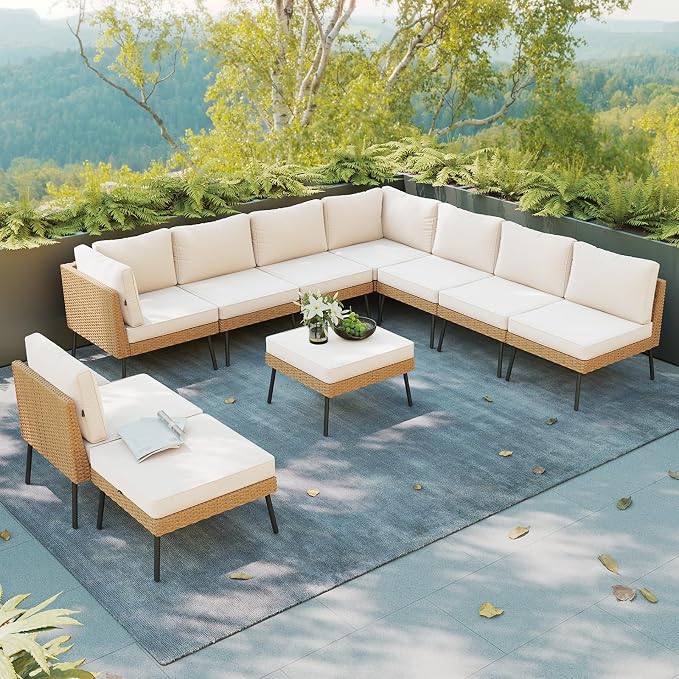 Aoxun 10 Piece Patio Furniture Set, 10 Seats Outdoor Sectional Sofas by Aoxun