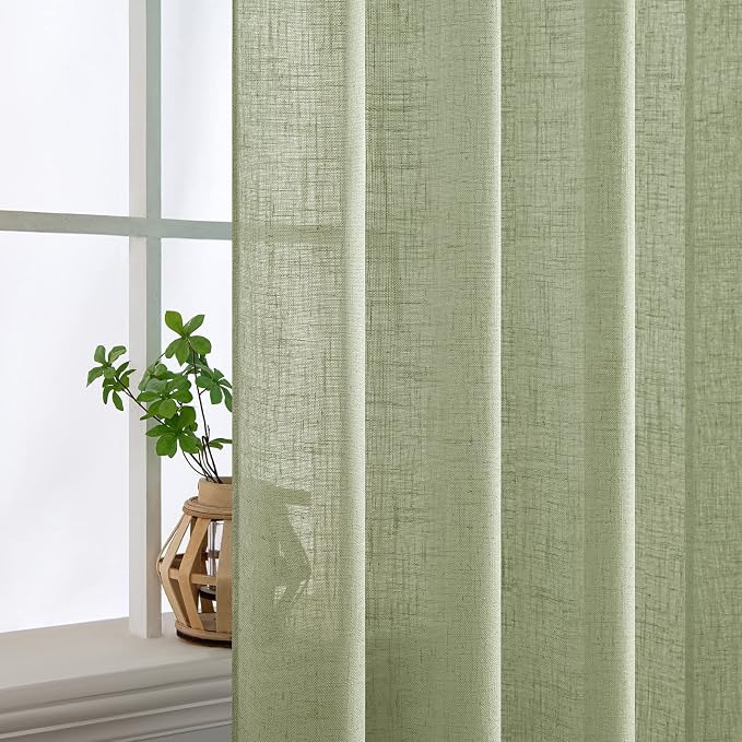 MIULEE Sage Green Linen Curtains 102 Inch Length 2 Panels - Image 5