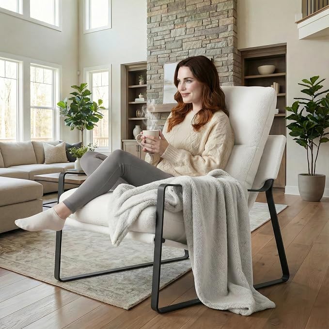 LukeAlon Modern Sherpa Accent Armchairs Set of 2, Upholstered Living Room Chairs - Image 3