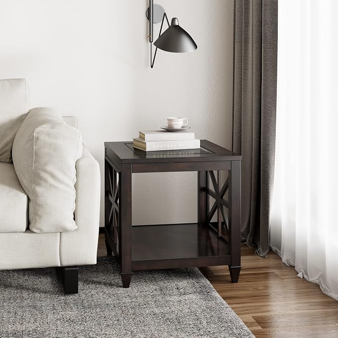 Farmhouse End Table Living Room, Furniture Solid Wood Square Large Side Tables by JESONVID