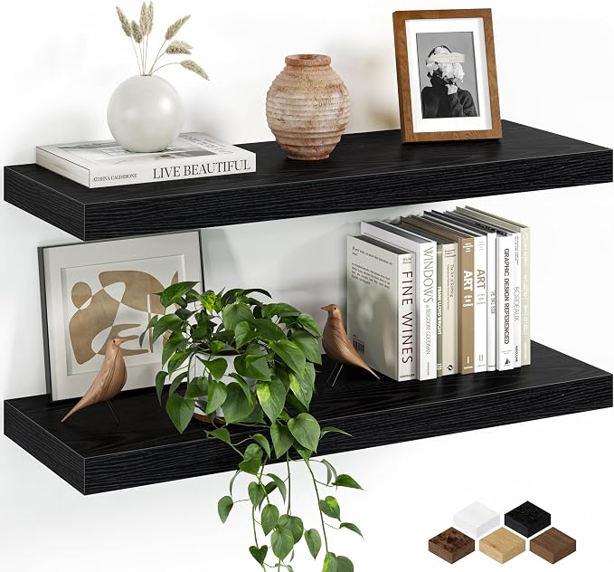Fun Memories Floating Shelves for Wall, 24 Inch Set of 2 Rustic Wood Wall by FunMemories