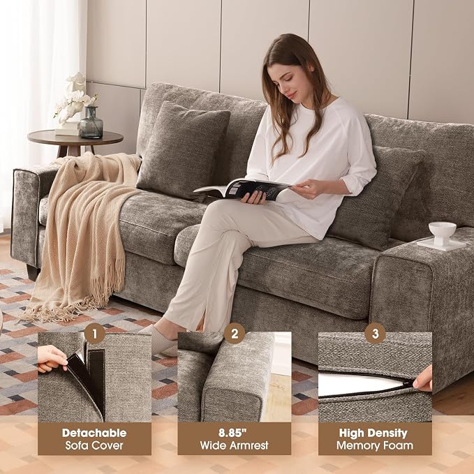 DOPEDIO Modern Loveseat Sofa for Living Room, Chenille Recliner, Removable Cover - Image 3
