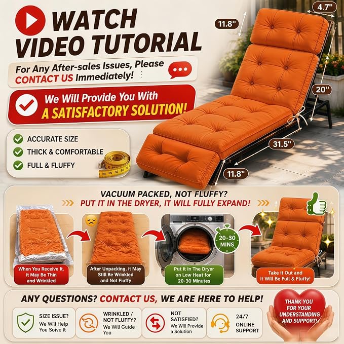 Outdoor Chaise Lounge Cushion, Waterproof 74.4x22x4.7 Inch Thick Cotton Filled - Image 4