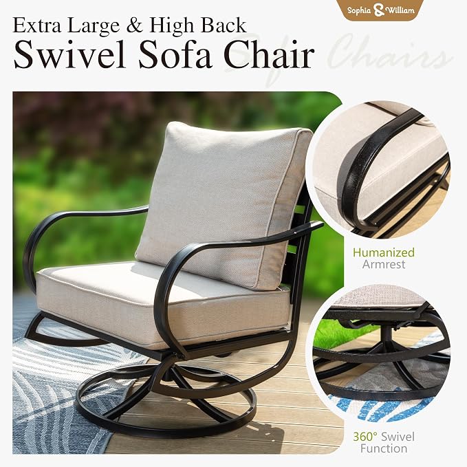 Sophia & William 2 Pieces Patio Furniture Sets Metal Sofa Chairs Patio Cushion - Image 5