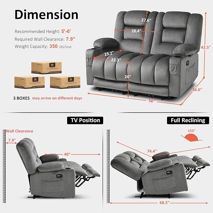 MCombo 55.9" Zero Gravity Power Loveseat Recliner - Image 2
