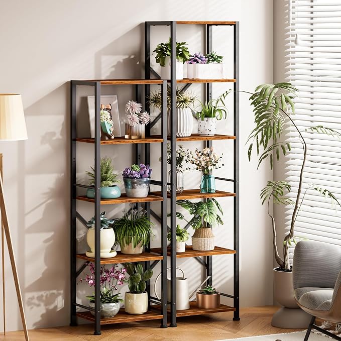 Furologee 5 Tier Tall Bookshelf, Rustic Narrow Bookcase, Display Standing Shelf - Image 2