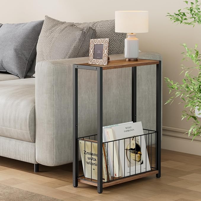 Homleke Narrow Side Table with Magazine Holder, Skinny End Table Perfect - Image 2