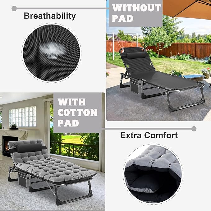 ABORON Heavy Duty Tanning Chair, 5-Gear Outdoor Folding Chaise Lounge Chair - Image 9