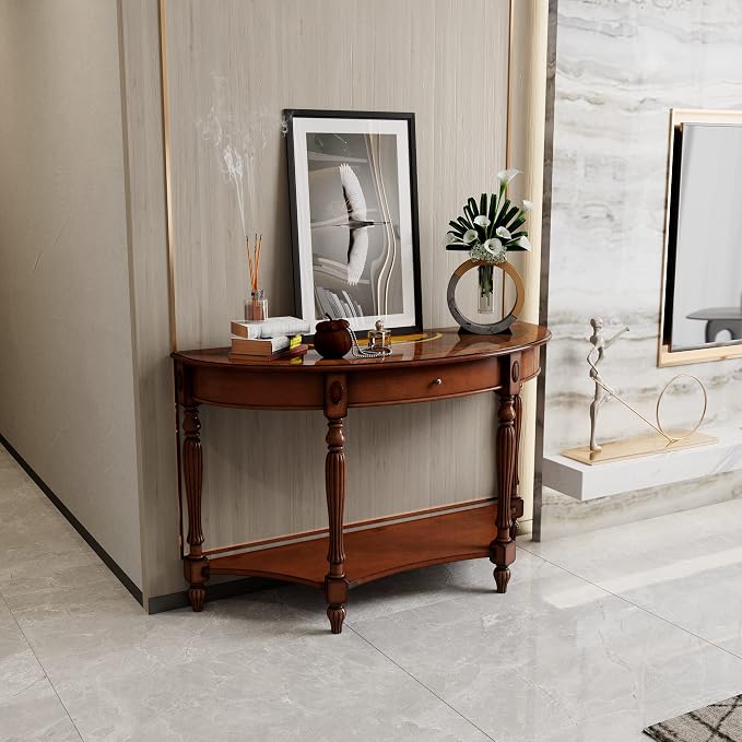 Solid Wood Semi-Circle Sofa Table by PADMAHOUSE