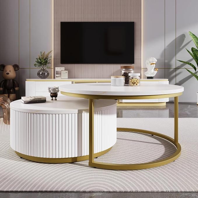 27.6" Modern Round Nesting Coffee Table Fluted - Image 6