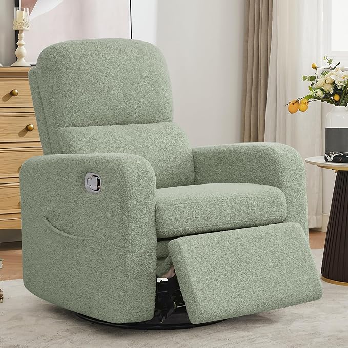 Swivel Rocker Recliner, Oversized Manual Boucle Nursery Glider Rocking Recliner - Image 9