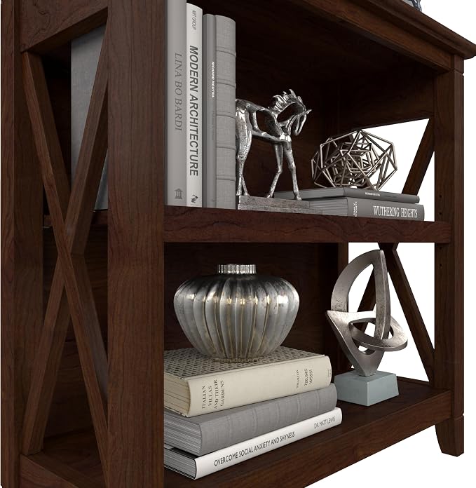 Bush Home Key West Small 2 Shelf Bookcase in Bing Cherry, Compact Home Organizer - Image 7