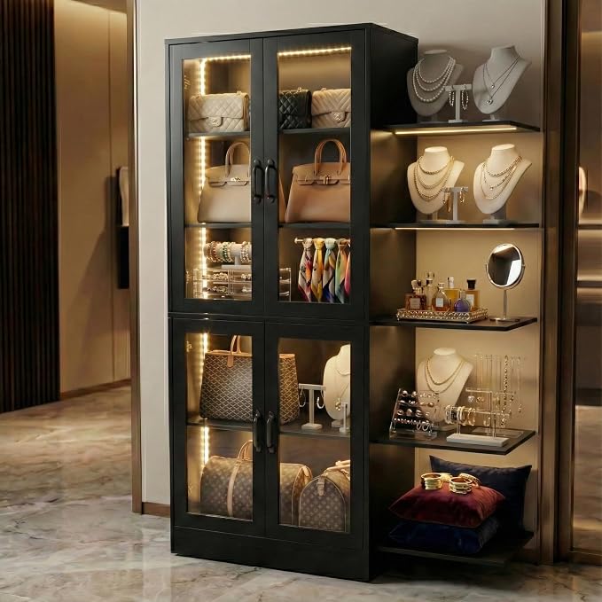 holzart Modern Black 5-Tier Display Cabinet - Image 8