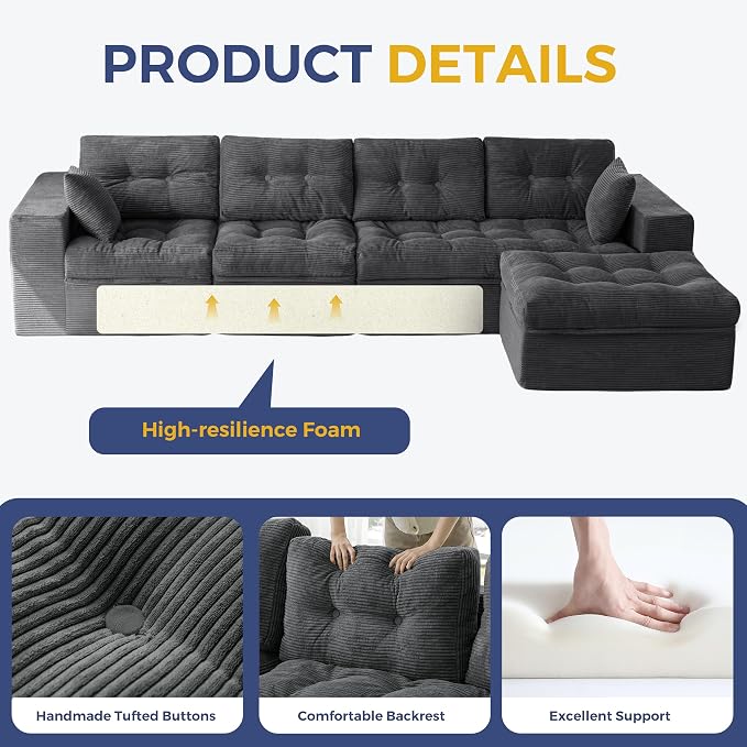 MAXYOYO 132" L Shaped Modular Sectional Sofa - Image 7