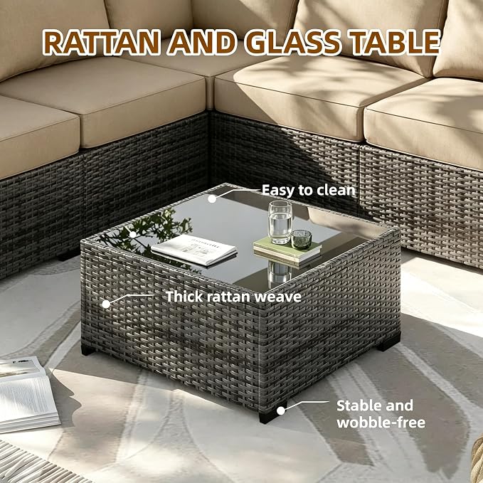 MOCHITO 7 Pieces Outdoor Patio Furniture Sets, All-Weather Sectional Sofa Grey - Image 2