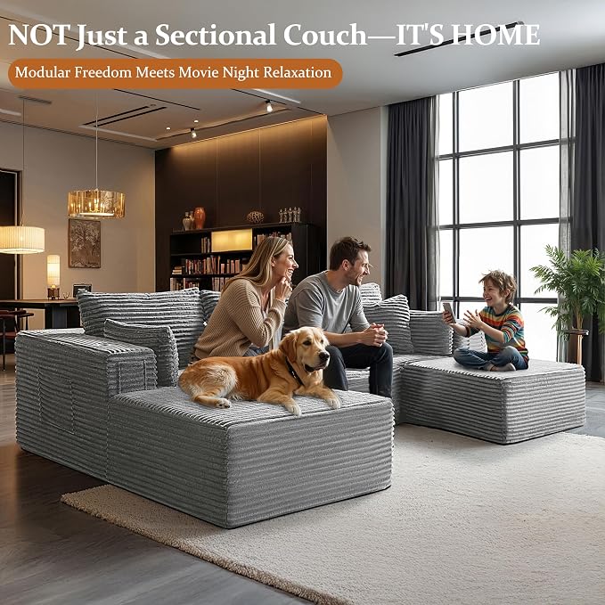 108" Oversized Cloud Sectional Couch, Comfort U Shaped Boneless Couch - Image 3