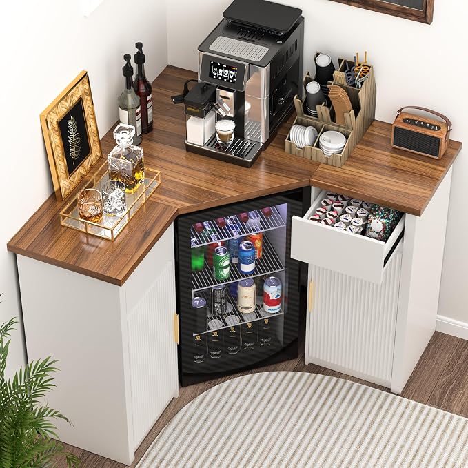 GDLF Corner Bar Cabinet with Fridge Space, Corner Coffee Bar Station with - Image 7