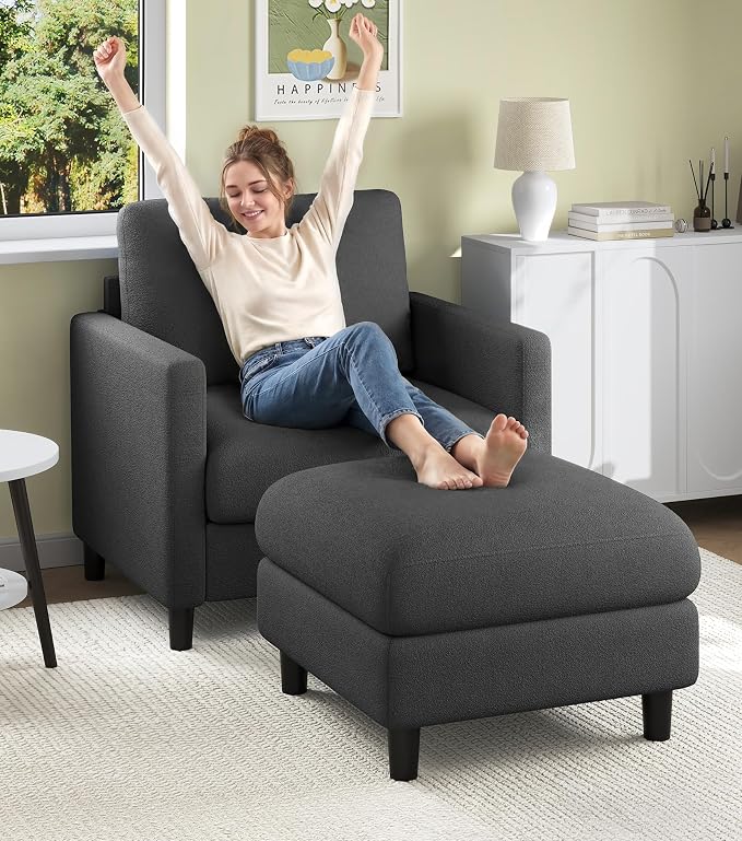Welzona Sofa Accent Chair with Ottoman, Tool-Free Setup Living Room Accent by WelzonaDirect