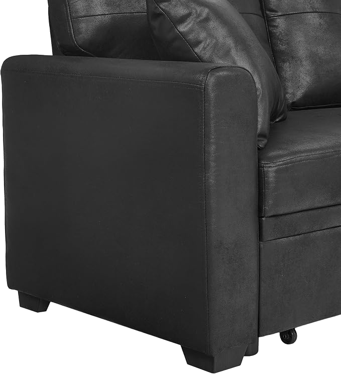 Eafurn Faux Leather Tufted Convertible Sleeper Sectional Sofa Bed, 3 Seater L - Image 11