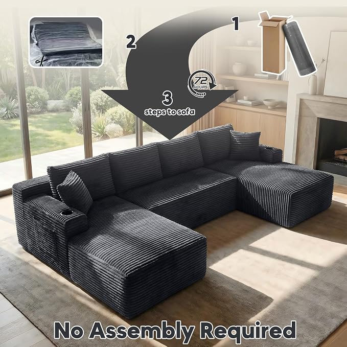 125 Inch Modular Sectional Sofa, Cloud Couch Oversized U Shaped Corduroy Sofa - Image 6