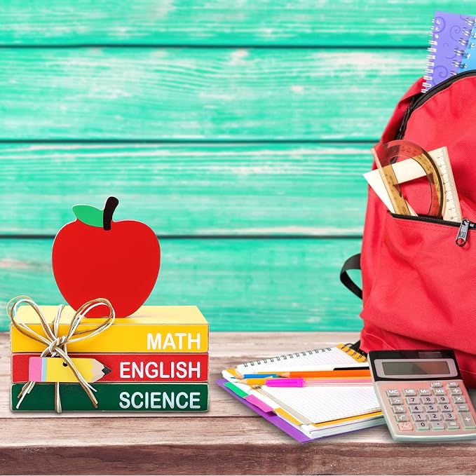Pinkunn 4 Pcs Back to School Table Decorations, Wooden Apple Centerpiece Stacks - Image 6
