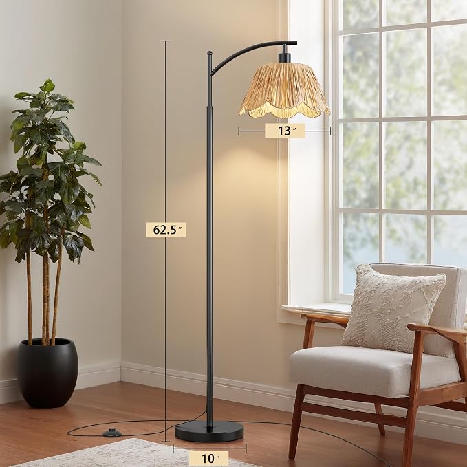 Oneach Arc Floor Lamp for Living Room, Rattan Boho Floor Lamp - Image 3