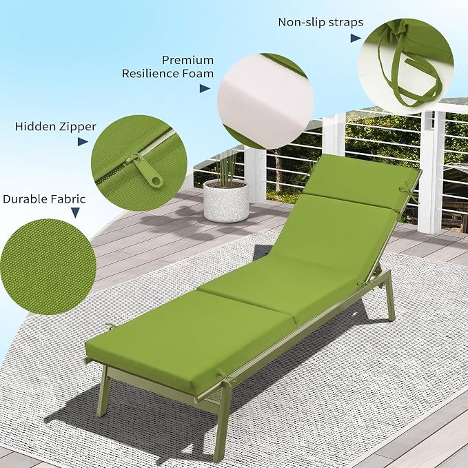 Outdoor Chaise Lounge Cushion 72" x 21" x 3", 4-Section Folding Patio Lounge - Image 5