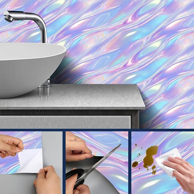HOMETITUTE Pastel Iridescent Flow Wave Wallpaper Peel and Stick Contact Paper - Image 6