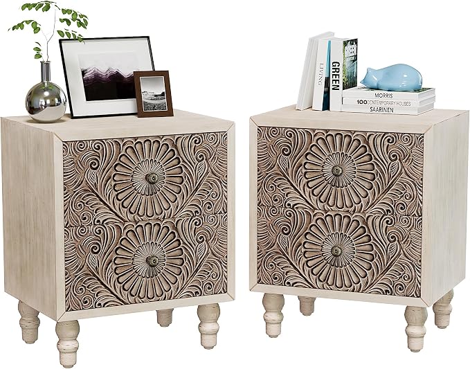 SUNBURY Nightstand w 2 Drawers, End Table Living Room Small Side Table by SUNBURY