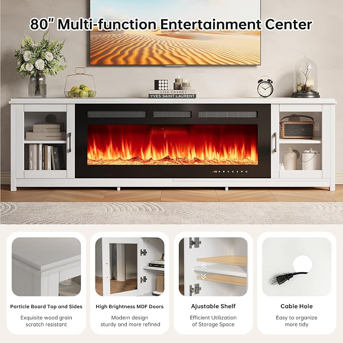 MXV 80" Fireplace TV Stand, Modern Entertainment Center - Image 4