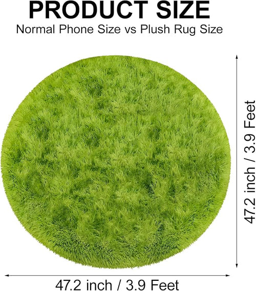 4x4 ft Tie Dye Green Round Rug for Bedroom Room Fluffy Circle Rug Furry Carpet - Image 2