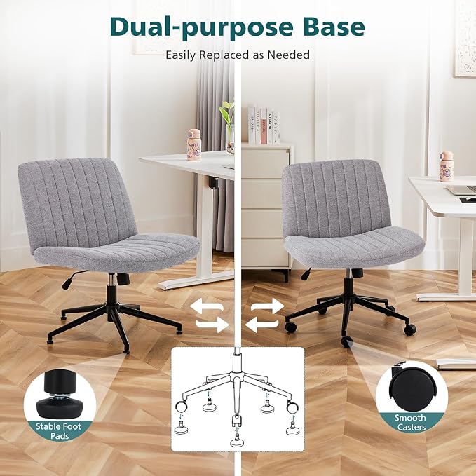 OLIXIS Criss Cross Chair with Wheels Wide Cross Legged Office Desk Vanity Chair - Image 7