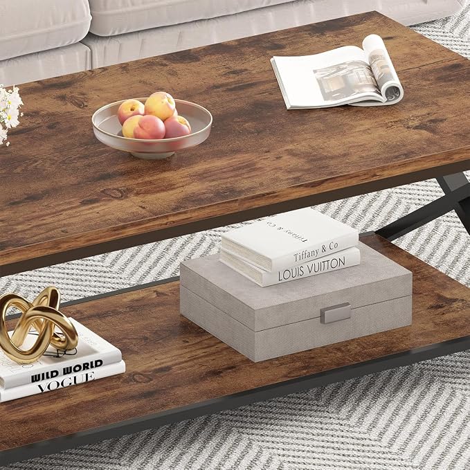 HSH Rustic Coffee Table with Storage Shelf, Industrial Metal Wood Living Room - Image 7