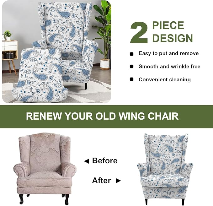 HAOYONG Wing Chair Slipcovers Printed Wingback Chair Covers 2 Pieces Wingback - Image 7
