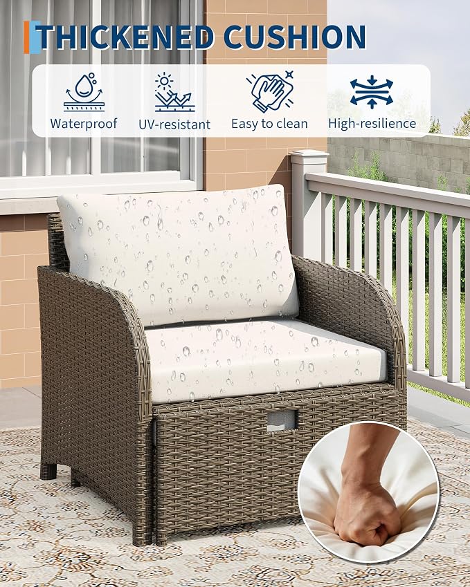 Garvee 5-Piece Outdoor Patio Conversation Set, PE Rattan Wicker Patio Furniture - Image 2