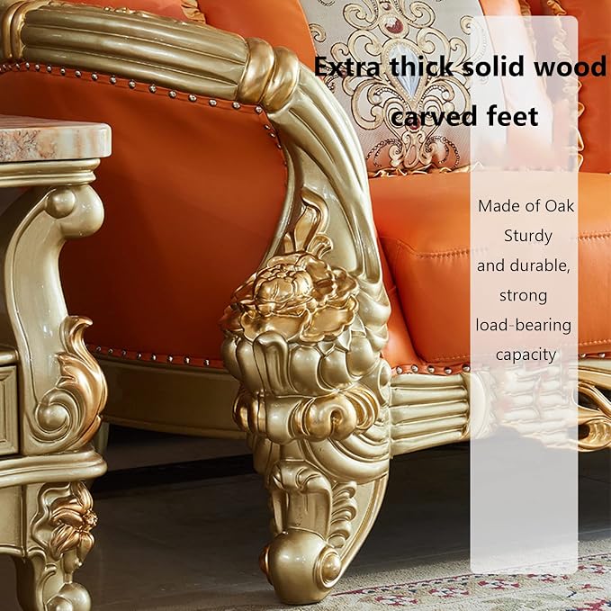 Solid Wood Leather Sofa, European-Style Villa Living Room Luxury Leather Sofa - Image 4