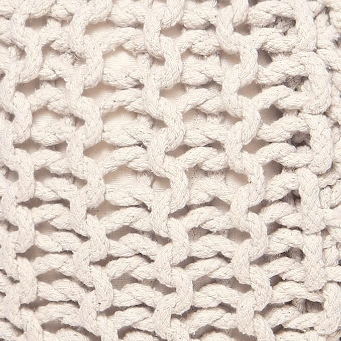 REDEARTH Round Pouf Ottoman –18"x18"x14" Hand-Knitted Cotton Pouffe –Cable - Image 6
