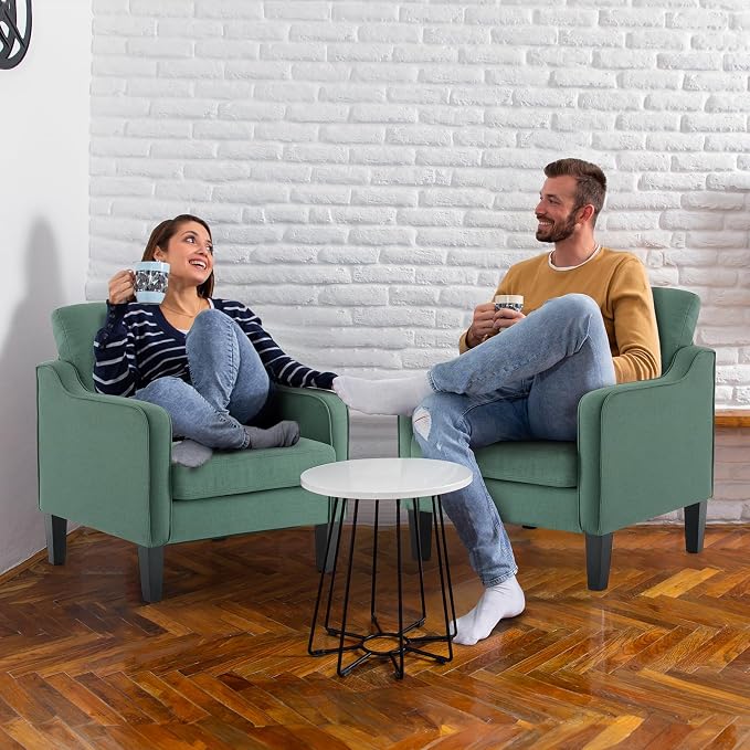 VINGLI Mid-Century Modern Accent Chairs Set of 2 Living Room Chairs Dark Green - Image 9
