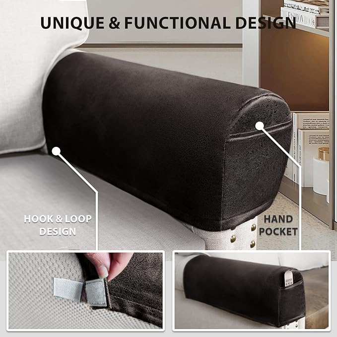 ANARACHON Leather Look Couch Arm Covers Set of 2 Armrest Covers - Image 5