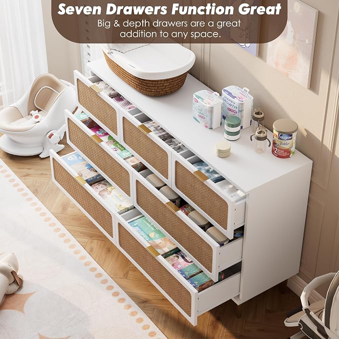 GarveeHome Rattan 7 Drawer Dressers - Image 4