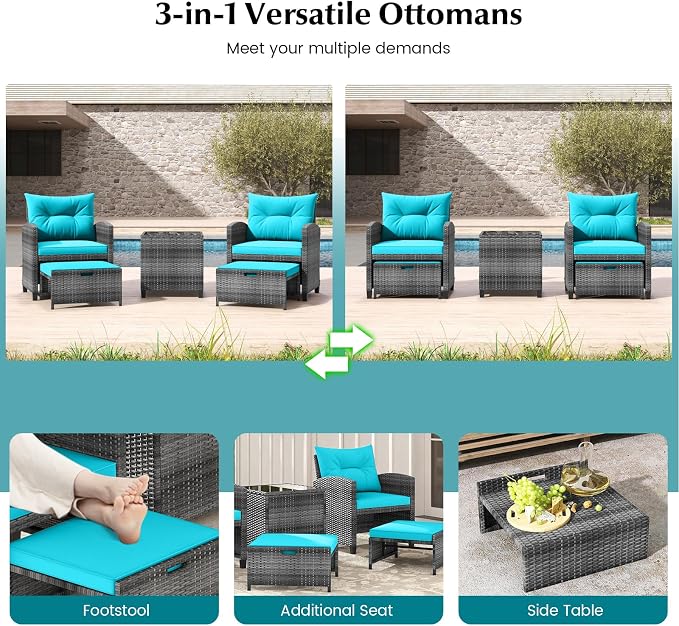 Tangkula 5 Pieces Patio Conversation Set, PE Wicker Rattan Outdoor Furniture Set - Image 6