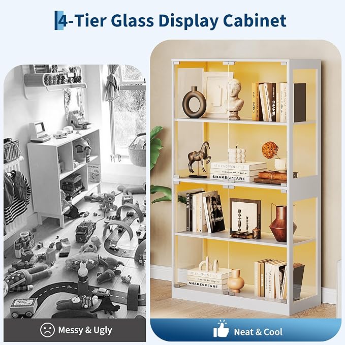 IDEALHOUSE Glass Display Cabinet 4-Tier, Curio Cabinets - Image 4