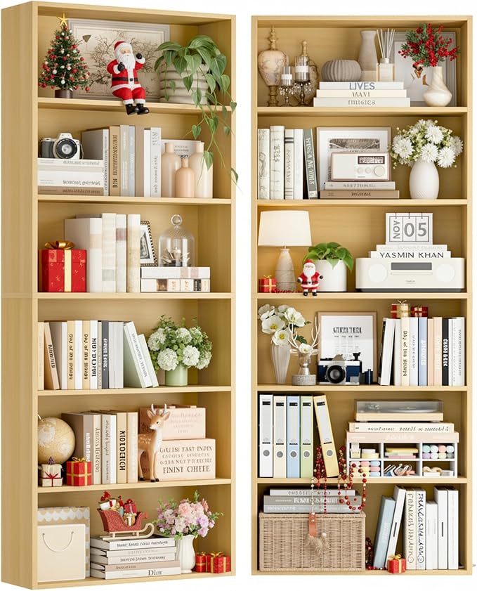 FOTOSOK 6-Tier Open Bookcase and Bookshelf Set of 2, Freestanding Display - Image 8